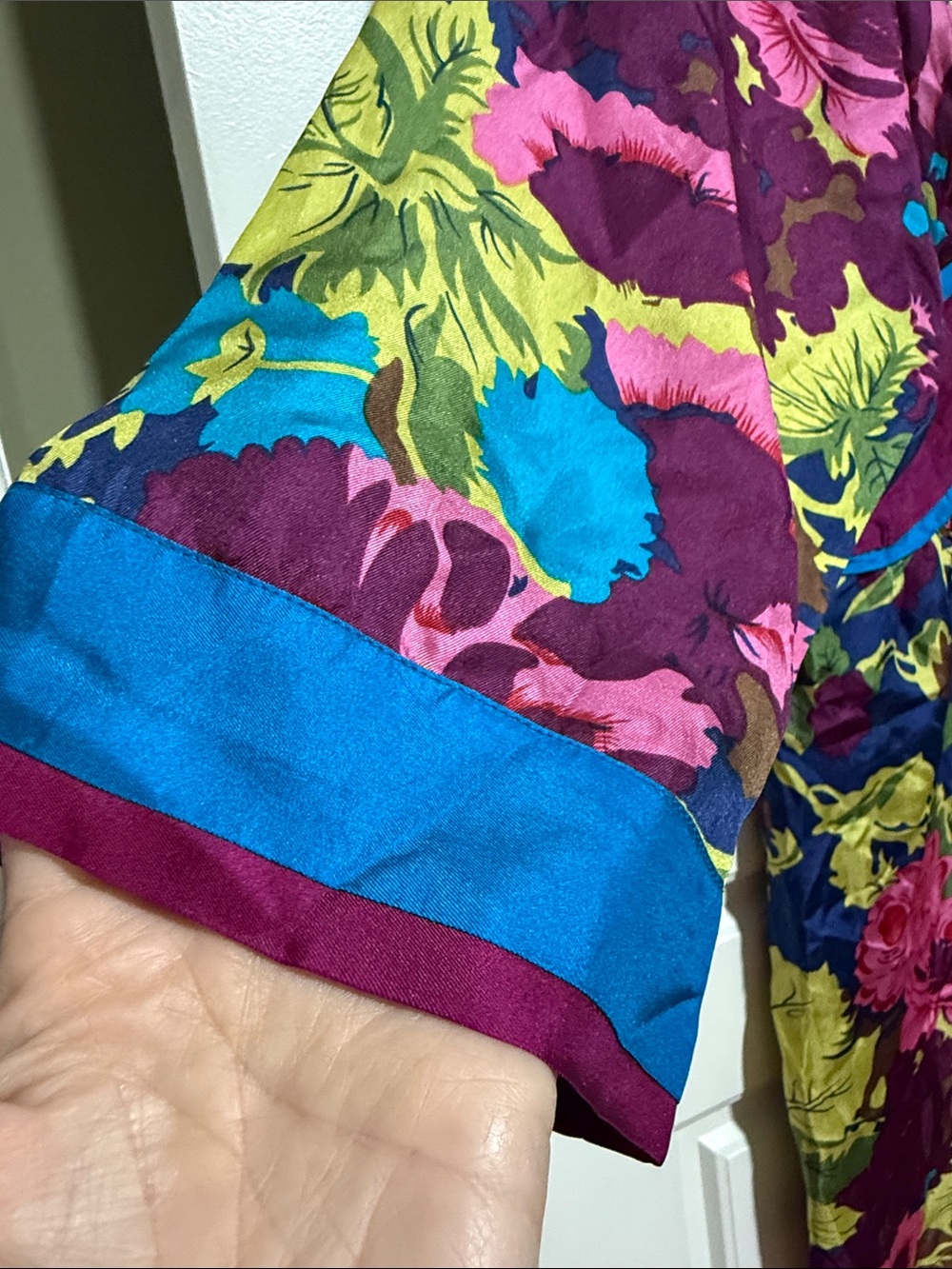 Johnny Was Multicolor Floral Tunic with Navy Base and Pink Accents - Picture 4 of 7